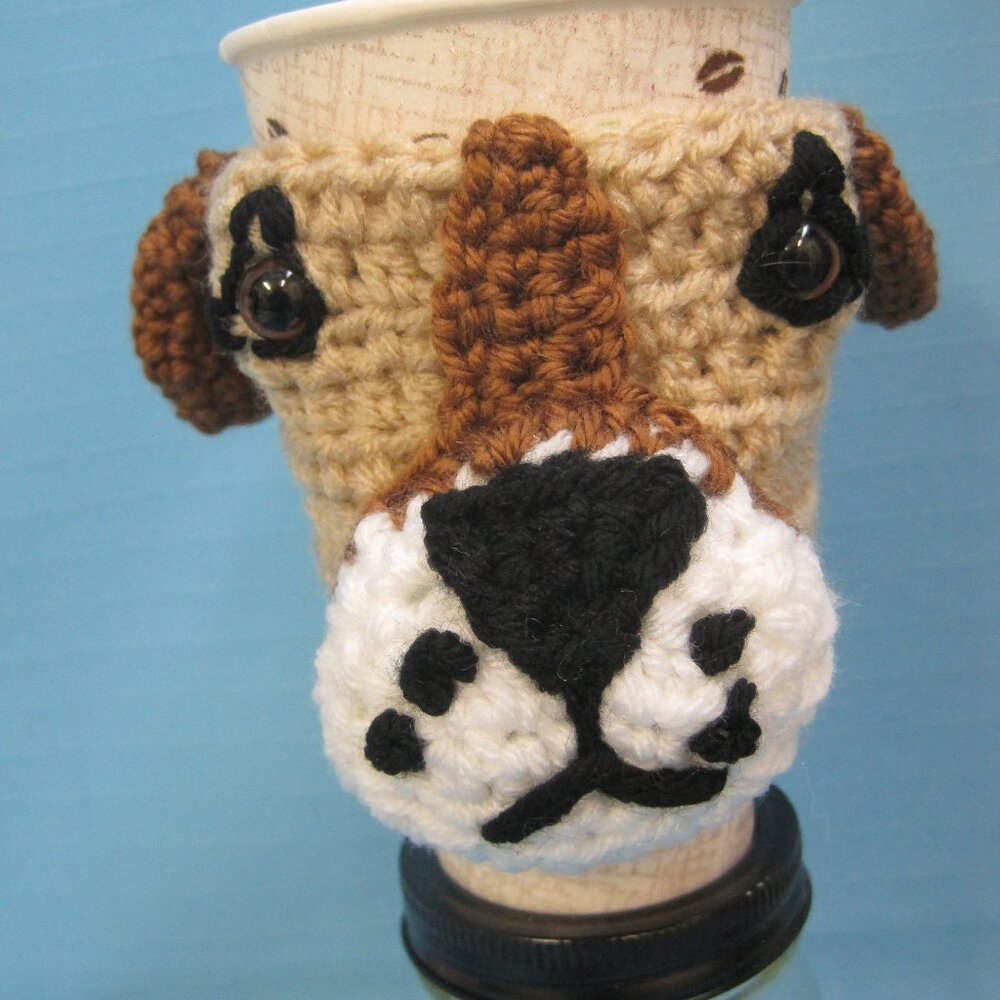Pug Puppy Dog Crochet  Handmade Cup Cozy Holder Gifts by Bren